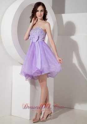 Princess Homecoming Dress Beading Mini Bow Lilac