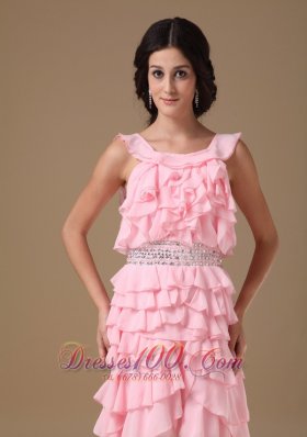 Piece Ruffles Scoop Mini Beading Prom Dress A-line