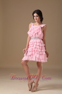 Piece Ruffles Scoop Mini Beading Prom Dress A-line