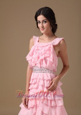 Piece Ruffles Scoop Mini Beading Prom Dress A-line