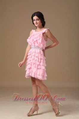 Piece Ruffles Scoop Mini Beading Prom Dress A-line