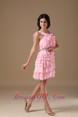 Piece Ruffles Scoop Mini Beading Prom Dress A-line