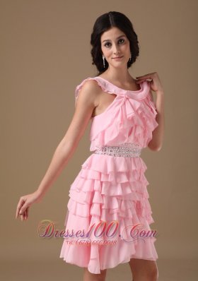 Piece Ruffles Scoop Mini Beading Prom Dress A-line