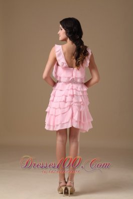 Piece Ruffles Scoop Mini Beading Prom Dress A-line