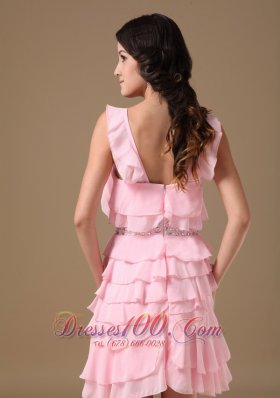 Piece Ruffles Scoop Mini Beading Prom Dress A-line