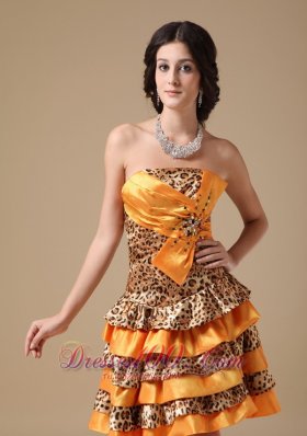 Multi-color Leopard and Taffeta Beading Prom Dress