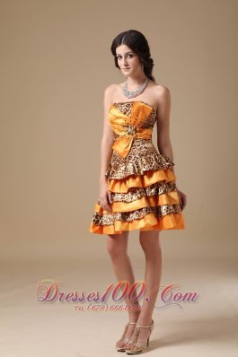 Multi-color Leopard and Taffeta Beading Prom Dress