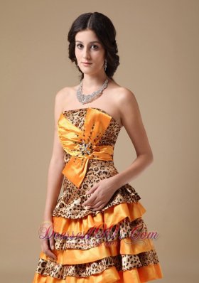 Multi-color Leopard and Taffeta Beading Prom Dress