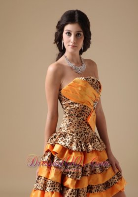 Multi-color Leopard and Taffeta Beading Prom Dress