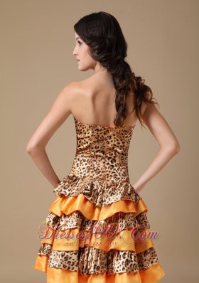 Multi-color Leopard and Taffeta Beading Prom Dress