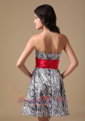 Zebra Beading Prom Holiday Dress Red Waistband A-line