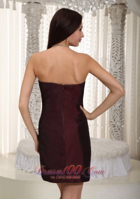 Column Strapless Mini Beading Burgundy Cocktail Dress