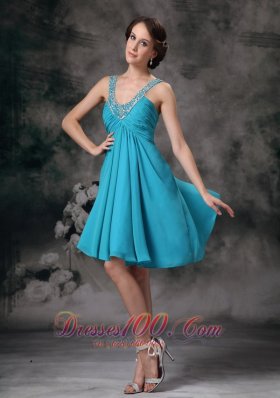 Empire V-neck Beaded Straps Prom Homecoming Dress