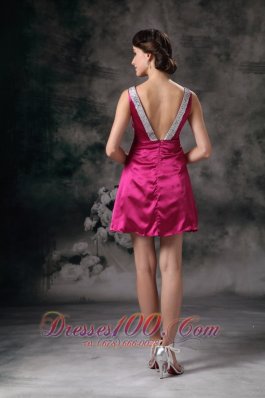 Fuchsia A-line V-neck Beading Prom Homecoming Dress