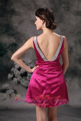 Fuchsia A-line V-neck Beading Prom Homecoming Dress