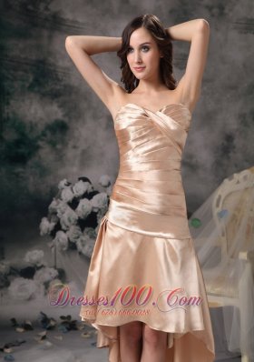 Champagne Column High-low Ruch Prom Dress