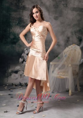 Champagne Column High-low Ruch Prom Dress