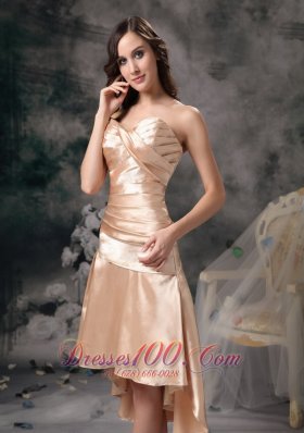 Champagne Column High-low Ruch Prom Dress