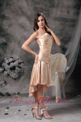 Champagne Column High-low Ruch Prom Dress