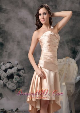 Champagne Column High-low Ruch Prom Dress