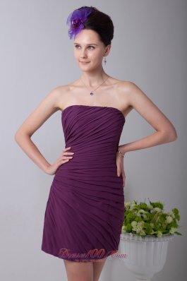 Purple Column Mini Ruch Prom / Homecoming Dress