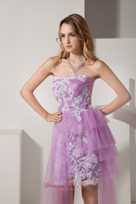 Hi Lo White AppliquesTaffeta andTulle Prom Dress