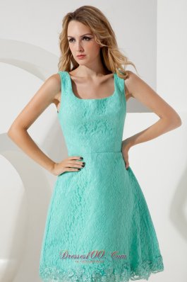 Turquoise Lace Princess Square Straps Bridesmaid Dress 