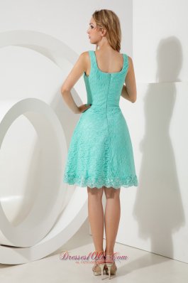 Turquoise Lace Princess Square Straps Bridesmaid Dress 