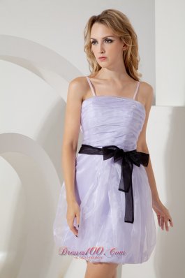 Spaghetti Straps Black Waistband Prom Homecoming Dress