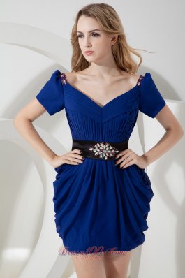 Short Sleeves Column V-neck Short Party Dress