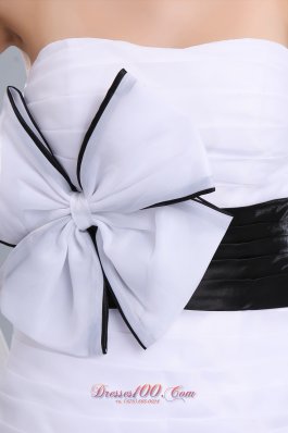 White Column Strapless Prom Homecoming Dress Bowknot