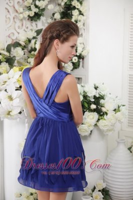 Navy Empire V-neck Short Ruch Bridesmaid Dress