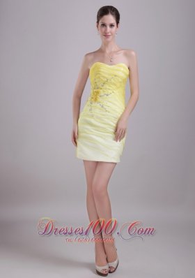 Yellow Sheath Taffeta and Organza Prom Homecoming Dress