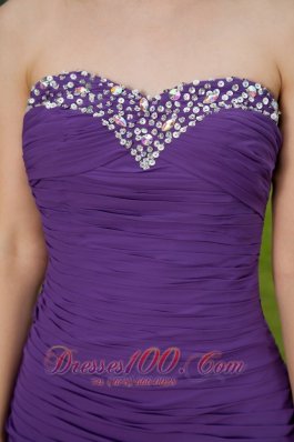 Purple Column Mini Ruch Beaded Prom Cocktail Dress