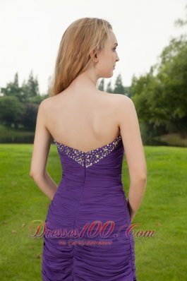 Purple Column Mini Ruch Beaded Prom Cocktail Dress