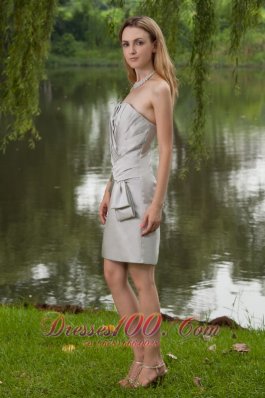 Grey Sheath Mini Ruch Bridesmaid Dress Strapless