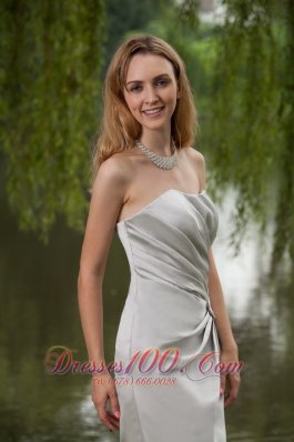 Grey Sheath Mini Ruch Bridesmaid Dress Strapless