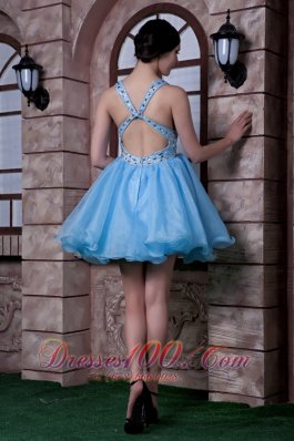 Aqua A-line Deep V-neck Beading Prom Homecoming Dress