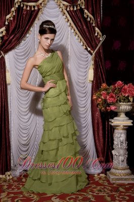 Olive Green Empire Tiers Brush Prom / Evening Dress