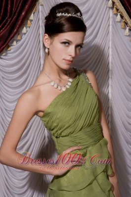 Olive Green Empire Tiers Brush Prom / Evening Dress