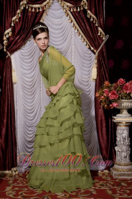 Olive Green Empire Tiers Brush Prom / Evening Dress