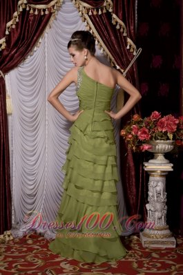 Olive Green Empire Tiers Brush Prom / Evening Dress