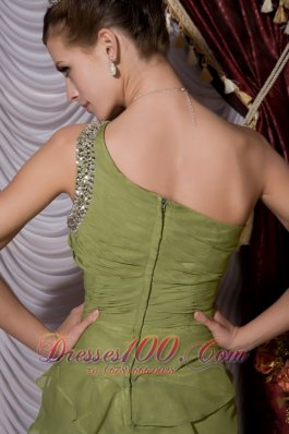 Olive Green Empire Tiers Brush Prom / Evening Dress