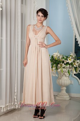 Champagne Ankle-length Bridesmaid Dress Empire Straps