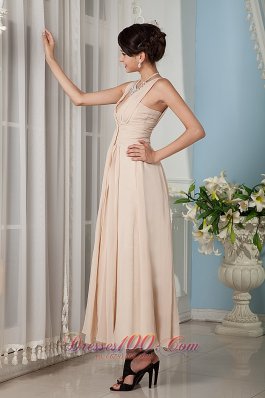 Champagne Ankle-length Bridesmaid Dress Empire Straps