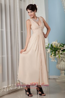 Champagne Ankle-length Bridesmaid Dress Empire Straps