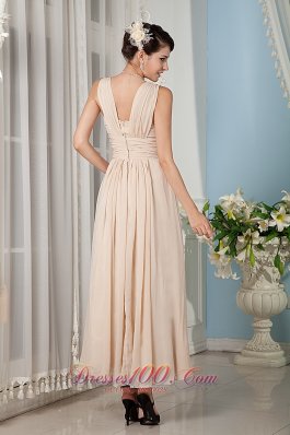 Champagne Ankle-length Bridesmaid Dress Empire Straps