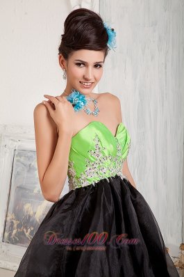 Applique Black and Spring Green Prom Homecoming Dress