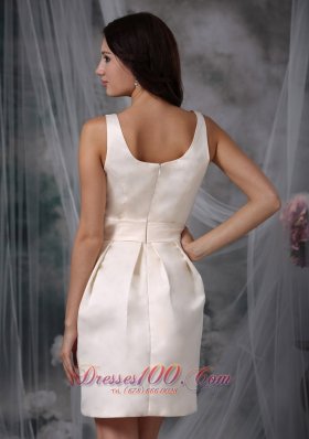 Off White Column Scoop Straps Mini Bow Prom Dress