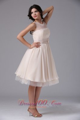 Round Neck Flowers Short Prom Dress Knee-length